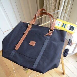 Brics Large Shopping X Bag Tote Bag Black Zipper Nylon Leather NWT